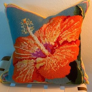 Exquisite Colorful & Cheerful Antique Needlepoint Pillow - Perfect condition